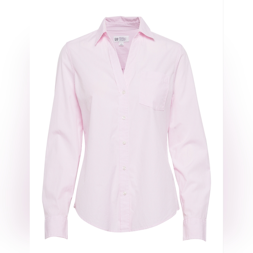 Gap Women’s Spin Stripe Poplin Shirt – Pink Button-Up Blouse XS – New With Tags